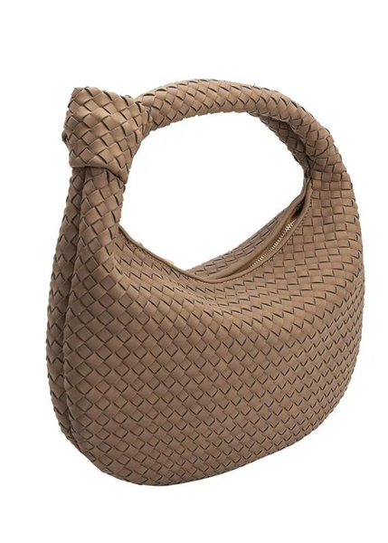 Khaki Brigitte Large Vegan Leather Woven Hobo Bag