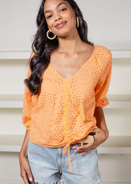 Sanctuary Carrie Eyelet Drawstring Blouse - Washed Melon-***FINAL SALE***