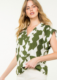 THML Kassie V Neck Printed Top-Hand In Pocket