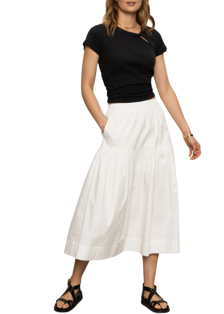 Sanctuary Poplin Prarie Skirt- White-Hand In Pocket