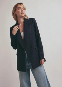 Favorite Daughter The Favorite Blazer- Navy Pinstripe ***FINAL SALE***-Hand In Pocket