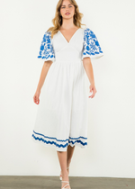 THML MiMi Embroidered Midi Dress- WH-Hand In Pocket