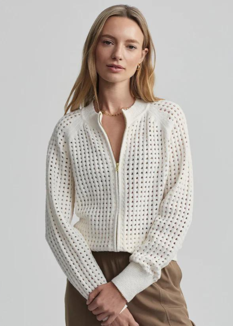 Varley Marta Boucle Knit Jacket- Coconut Milk-Hand In Pocket