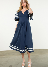 THML MiMi Embroidered Midi Dress- Navy-Hand In Pocket