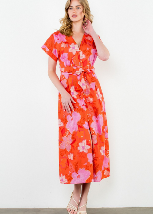 THML Kelly Floral Dress- Red-Hand In Pocket