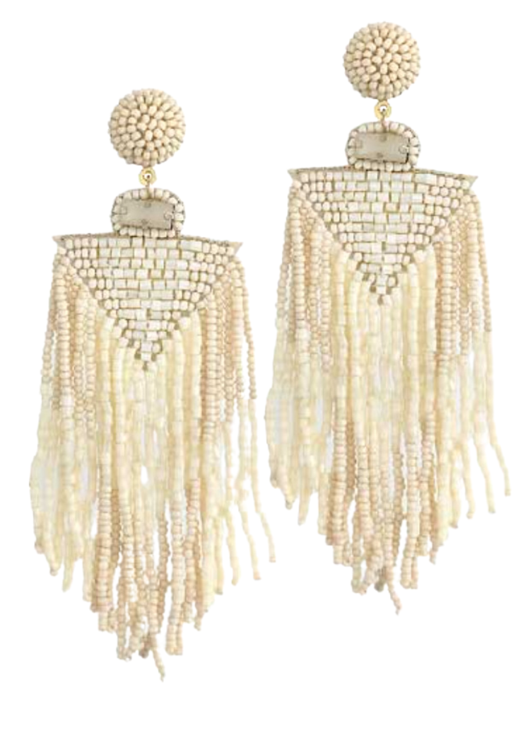 Odina Tassel Bead Earrings-Ivory-Hand In Pocket