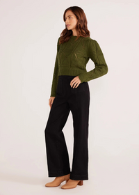 MINKPINK Sally Pointelle Knit Jumper- Forrest Green ***FINAL SALE***-Hand In Pocket