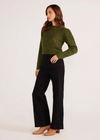 MINKPINK Sally Pointelle Knit Jumper- Forrest Green-Hand In Pocket