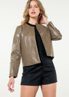 THML Max Faux Leather Jacket- Taupe-Hand In Pocket