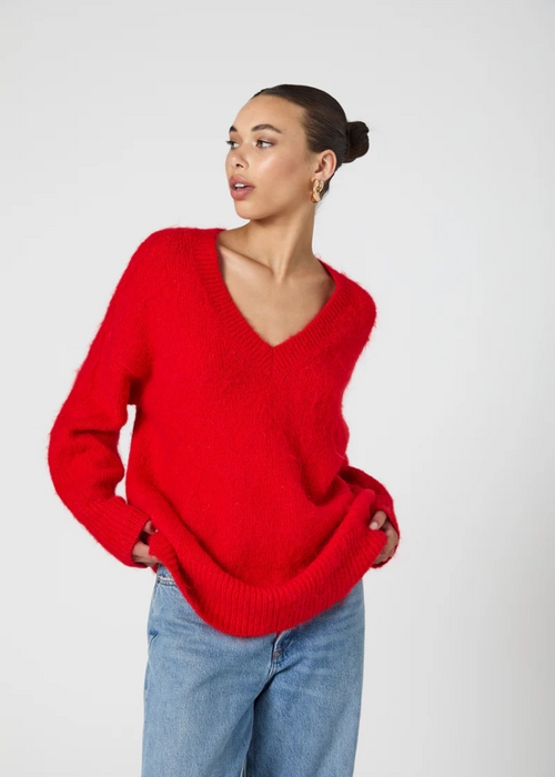 French Connection Fluffy Knit Jumper- Red-Hand In Pocket