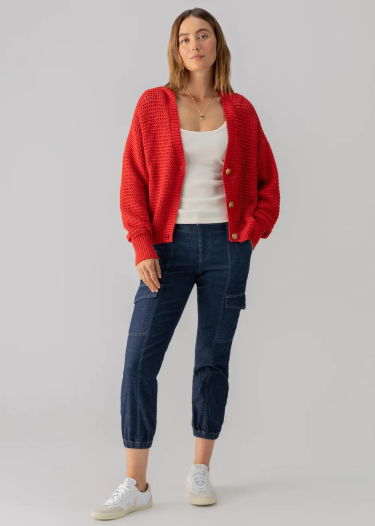 Sanctuary Falling For Fall Cardi- Cherry Red ***FINAL SALE***-Hand In Pocket