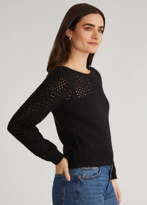 525 Brigid Puff Sleeve Mesh Pullover- Black-Hand In Pocket