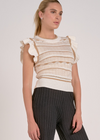 Elan Lucy S/S Sweater - White/ Tan-Hand In Pocket