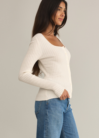 Z Supply Emelie Button Up Sweater- Sea Salt-Hand In Pocket