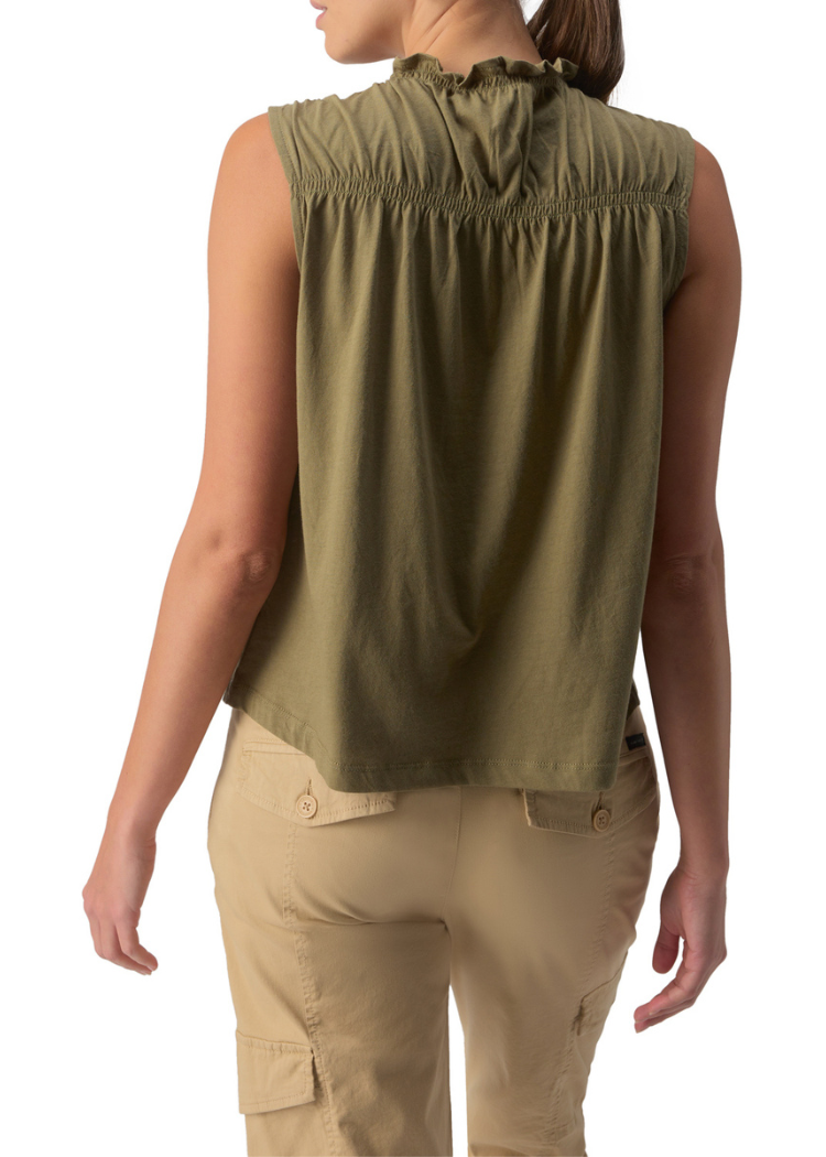 Sanctuary Sleeveless Shirred Top - Burnt Olive ***FINAL SALE***-Hand In Pocket