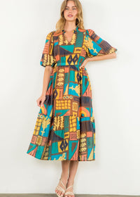 THML Audrina Abstract Print Dress- Brown ***FINAL SALE***-Hand In Pocket