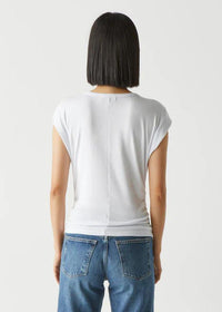 Michael Stars Joni Crew Neck Power Shoulder Top - White-Hand In Pocket