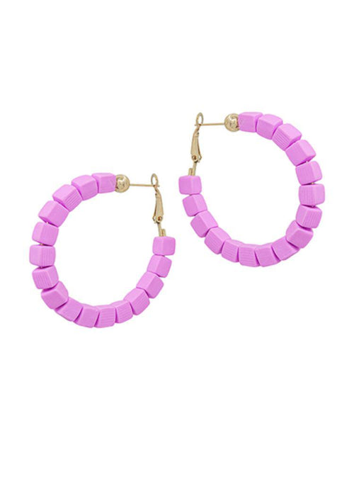 Janita Square Clay Bead Hoops-Lavender-Hand In Pocket