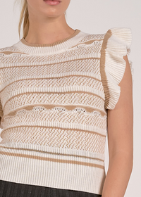 Elan Lucy S/S Sweater - White/ Tan-Hand In Pocket