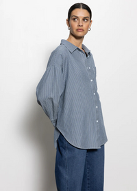 Sanctuary Boyfriend Tie Back Shirt- Marina Stripe-Hand In Pocket