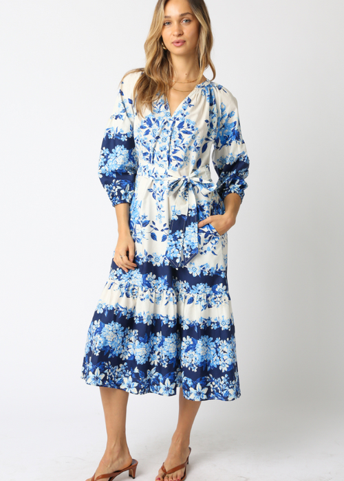 Skylar Floral Dress- White/ Blue-Hand In Pocket