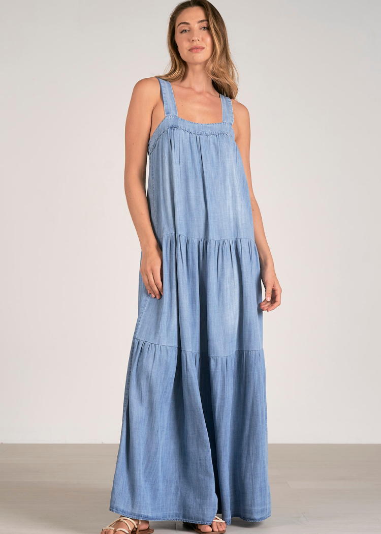 Elan Chambray Maxi Dress - Light Blue Wash-Hand In Pocket