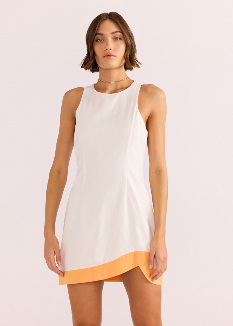 MINKPINK Alora Wave Mini Dress- White/ Orange-Hand In Pocket