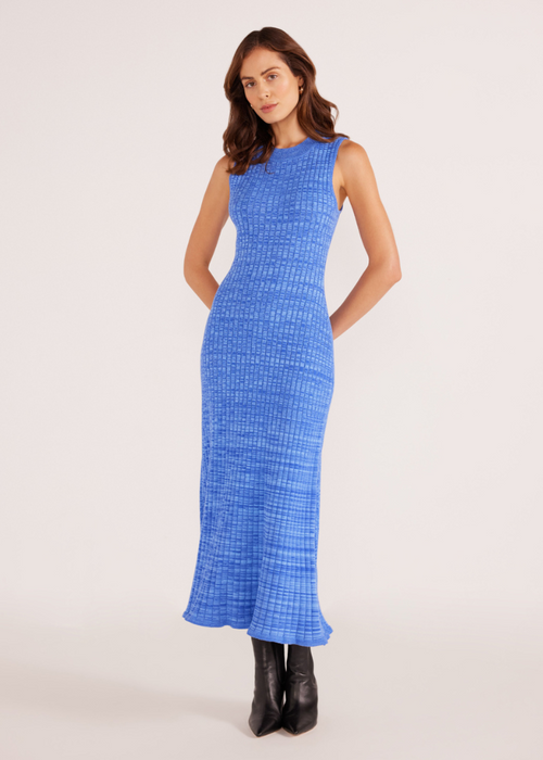 MINKPINK Harper Rib Knit Midi Dress- Sapphire-Hand In Pocket