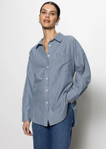 Sanctuary Boyfriend Tie Back Shirt- Marina Stripe-Hand In Pocket