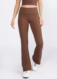 Cream Yoga Grace Flare Leggings- Mocha-Hand In Pocket