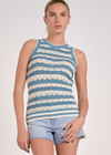 Elan Cora Tank- Off White Aqua Stripe-Hand In Pocket