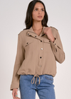 Elan Flora Utility Jacket- Khaki-Hand In Pocket