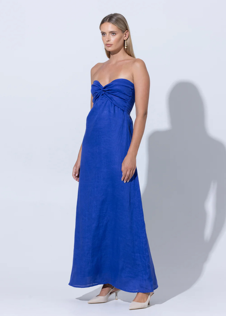 Lusana Melody Linen Maxi Dress- Nordic Blue-Hand In Pocket