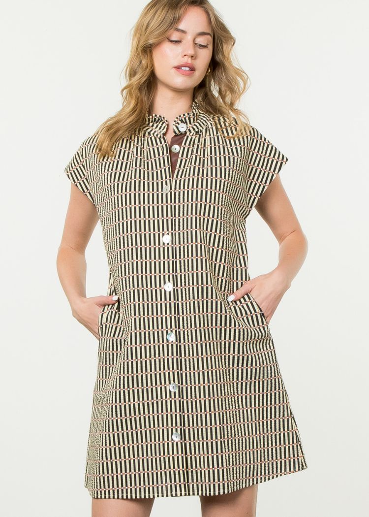 THML Berlin Button Up Stripe Dress-Hand In Pocket