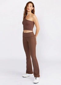 Cream Yoga Grace Flare Leggings- Mocha-Hand In Pocket