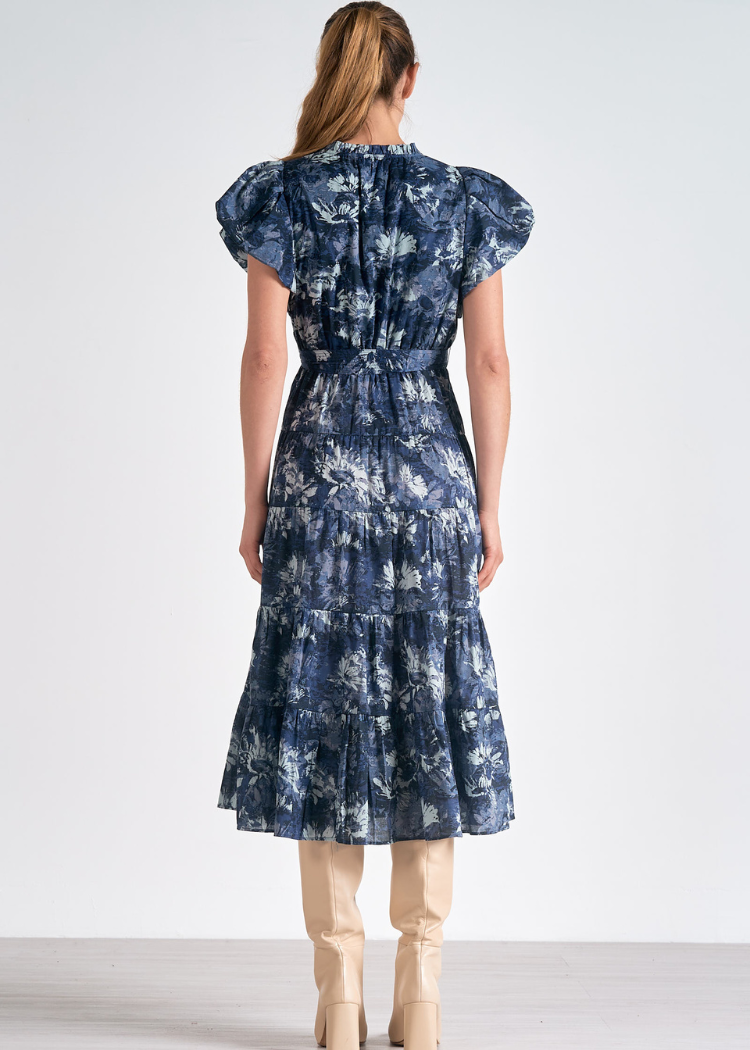 Elan Juniper Midi Dress- Blue Tuscany-Hand In Pocket