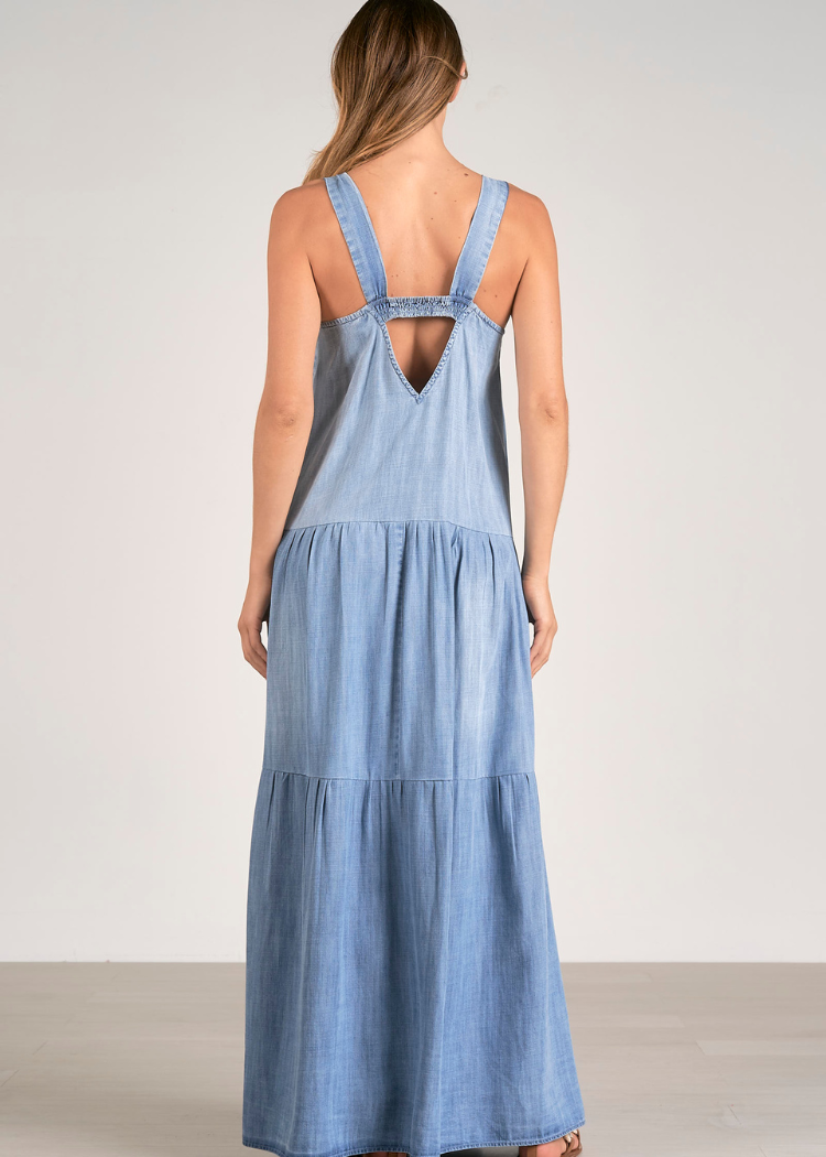 Elan Chambray Maxi Dress - Light Blue Wash-Hand In Pocket