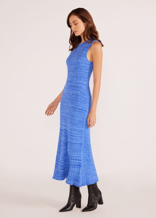 MINKPINK Harper Rib Knit Midi Dress- Sapphire-Hand In Pocket