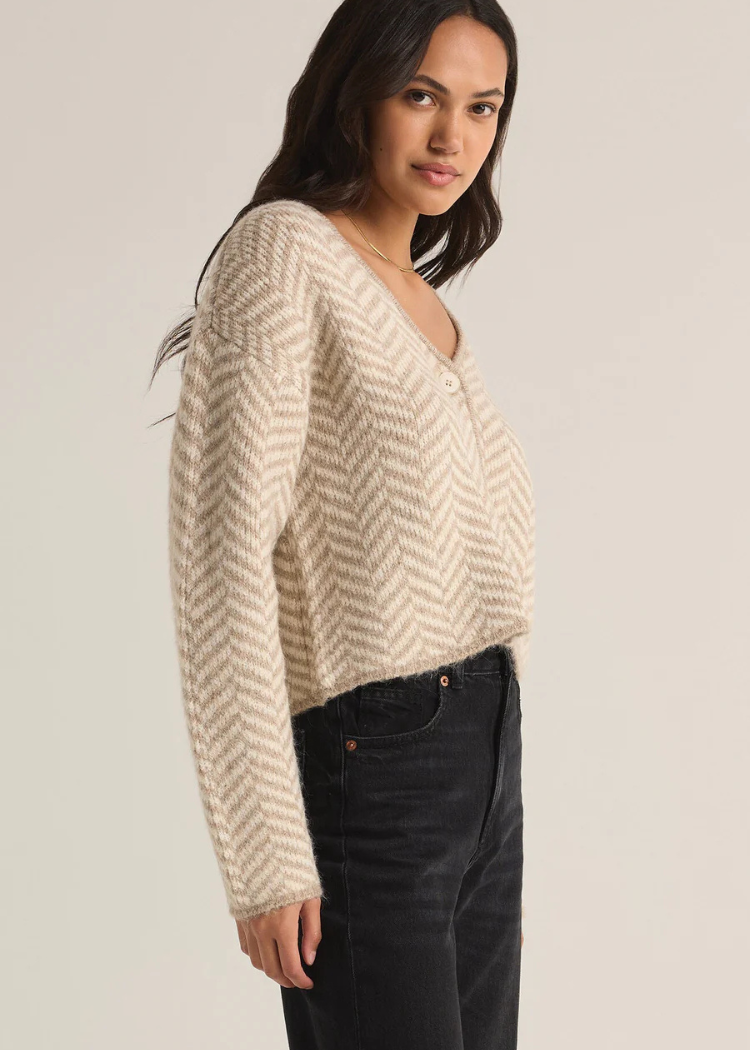 Z Supply Naomi Herringbone Cardigan-Sea Salt ***FINAL SALE***-Hand In Pocket