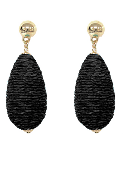 Maya Raffia Wrapped Dangle Earring-Black-Hand In Pocket