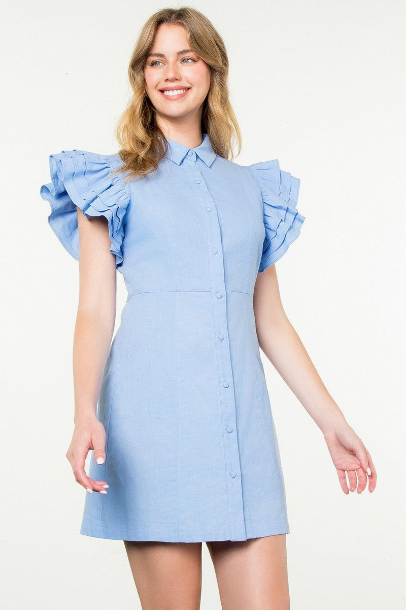 THML Deena Flutter Sleeve- Blue-Hand In Pocket