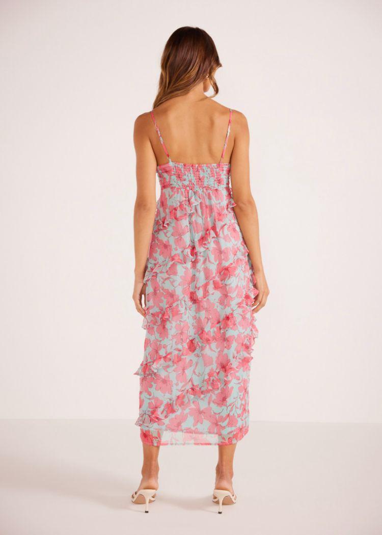 MINKPINK Auretta Ruffle Midi Dress - Pink Floral ***FINAL SALE***-Hand In Pocket