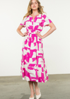 THML Stacey Printed Tiered Dress- Pink-Hand In Pocket