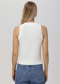 525 Demi High Crew Neck Tank- Chalk-Hand In Pocket