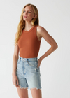 Gina Wide Binding Crop Tank - Lava-Hand In Pocket