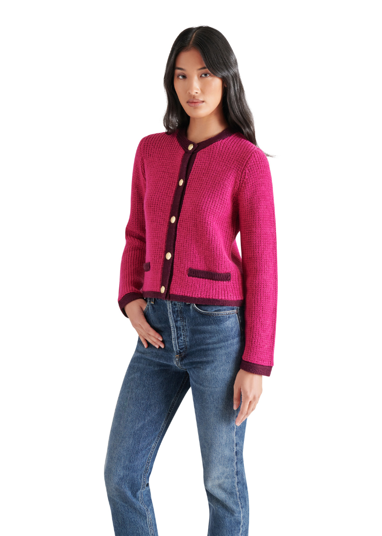 Steve Madden Fantino Sweater Jacket- Fuschia-Hand In Pocket