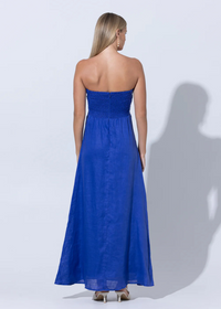 Lusana Melody Linen Maxi Dress- Nordic Blue-Hand In Pocket