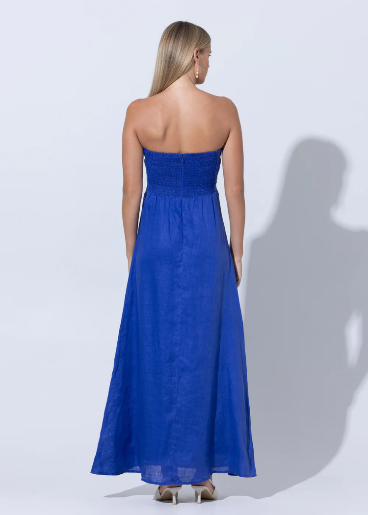 Lusana Melody Linen Maxi Dress- Nordic Blue