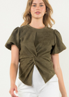 THML Gwen Suede Puff Sleeve Top-Hand In Pocket