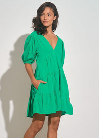 Elan Cali Puff Sleeve Mini Dress - Green Bright-Hand In Pocket